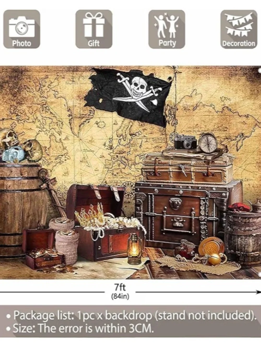 NWOT 7x5ft Fabric Pirate Treasure Backdrop Banner